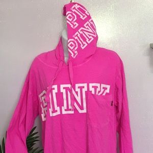 VS Pink Hooded Long Sleeve Tee